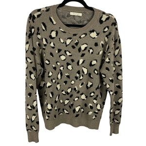 Active USA Leopard Print Viscose Blend Sweater Medium Grey